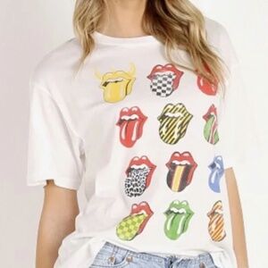 Free People Daydreamer Rolling Stones 12 Tongues Graphic Tee White S
